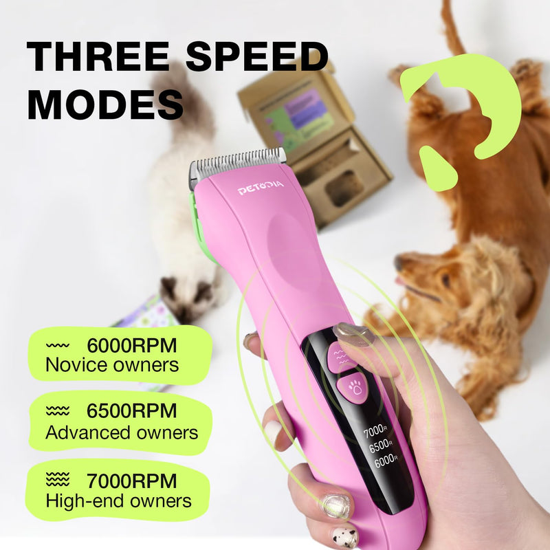Dog Clippers for Grooming - Low Noise Electric Dog Trimmer Cordless Rechargeable Dog Hair Clippers, 3-Speed & LCD Dog Grooming Kit for Dogs Cats Pets (Pink) - PawsPlanet Australia
