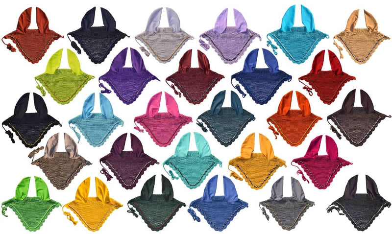 Horse Ear Bonnet Ear Net Hat Fly Bonnet Hood Mask Fly Veil Full Hand Made Cotton (Pony, Dark Sky Blue)