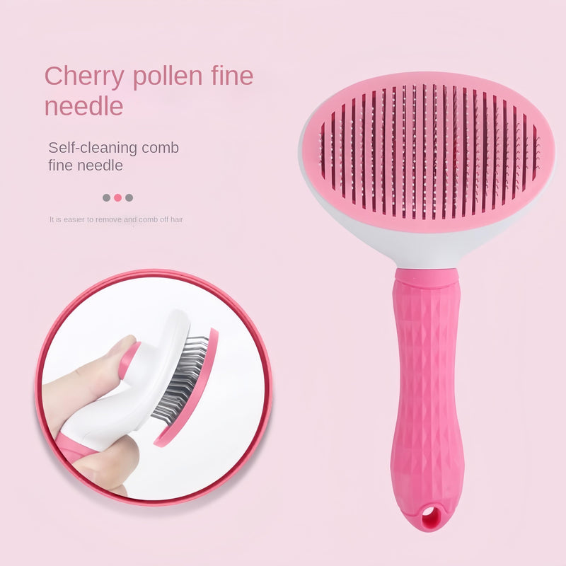 Cat hair brush, pet grooming brush for dogs and cats, self-cleaning, removing loose hair and tangles (Pink) Pink - PawsPlanet Australia