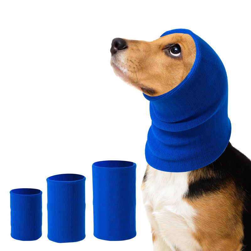 3 Pack Dog Calming Ear Cover for Small, Medium, Large Sizes, Soft & Stretchy Pet Anxiety Relief Hoodie Dog Cat Ear Muffs Noise Reducing for Thunder,Fireworks,Grooming Drying (Blue) Blue