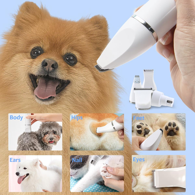 Dog Clippers for Grooming,4 in 1 Dog Grooming Kit,Low Noise Electric Dog Trimmer for Grooming,Rechargeable Cordless Dog Paw Trimmer Nail Grinder Face Shaver for Cats and Other Pets - PawsPlanet Australia