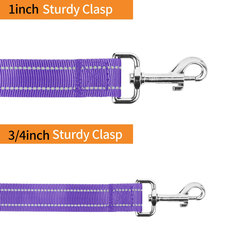 Double-Sided Reflective Nylon Dog Leash, 6 FT/4 FT/5 FT, Soft Padded Handle Heavy Duty Leashes with D Ring for Medium and Large Dogs Walking and Training,(Purple, 6FT) 6FT Standard(1"W) Purple - PawsPlanet Australia