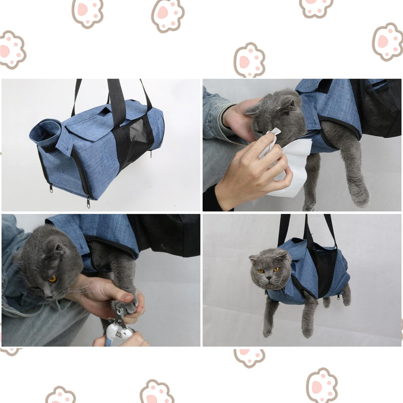 Cat Carrier Bag, Adjustable Cat Grooming Bag Portable Collapsible Cat Travel Bag for Shower Ear Cleaning Nail Trimming - PawsPlanet Australia