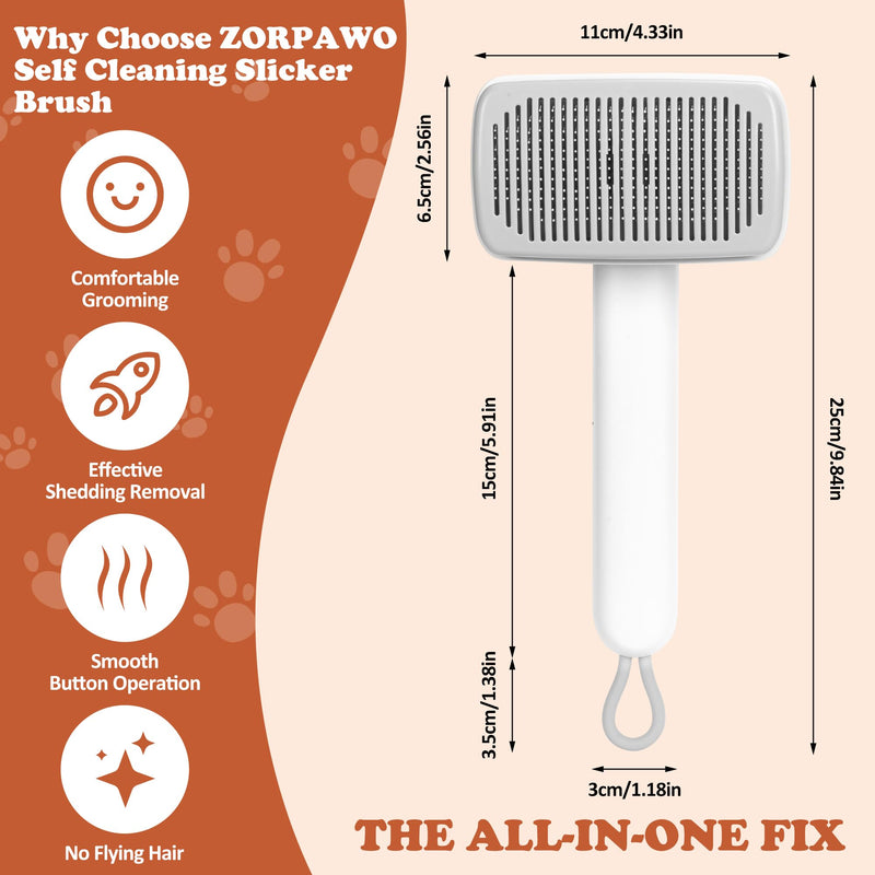 Self Cleaning Slicker Brush - Skin Friendly Pet Shedding Brush for Cats, Puppies, Long & Short Hair, Painless Deshedding & Massaging Tool(White) White - PawsPlanet Australia