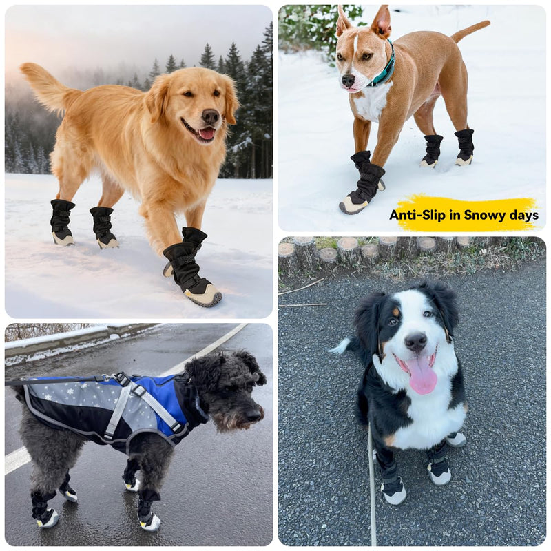 Dog Boots for Small to Large Breed, Waterproof Paw Protectors Anti-Slip Dog Winter Shoes with Adjustable Straps, Size 5
