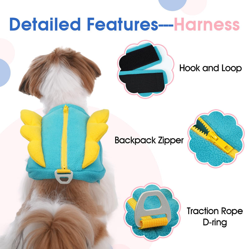 Adjustable Small Dog Backpack Harness with Pockets,Lightweight for Shih Tzu to Wear with D-Ring,Cute Carrier Backpack for Outdoor Daily Travel,Spring Colorblock Wing(Blue,S,3-7lb) Turquoise - PawsPlanet Australia