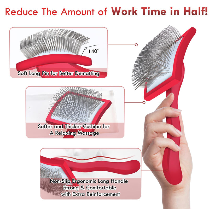 Slicker Brush for Dogs, Large Long Pin Dog Grooming Brush for Doodles Goldendoodles Poodles Labradoodle Bernedoodles, 3 Pcs Wooden Handle for Mats Tangles - Red