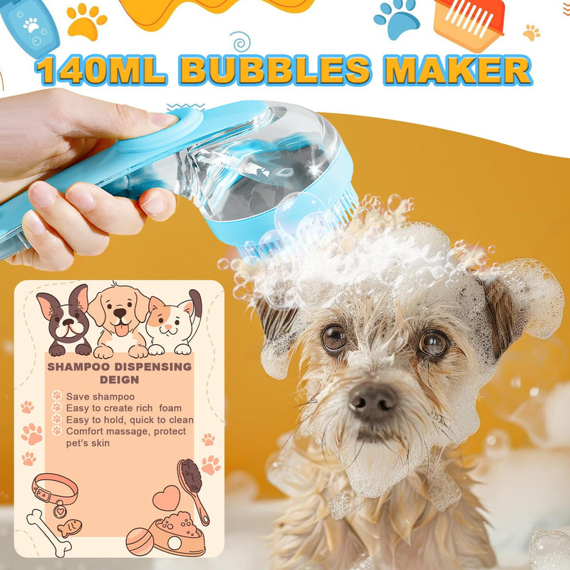3Pcs Dog Bath Brush, Dog Scrubber for Bath, Dog Shampoo Brush Bubble Maker, Dog Paw Washer, dog grooming Massage Brush with Adjustable Ring Handle, dog accessories for Short & Long Hair -Blue Blue - PawsPlanet Australia