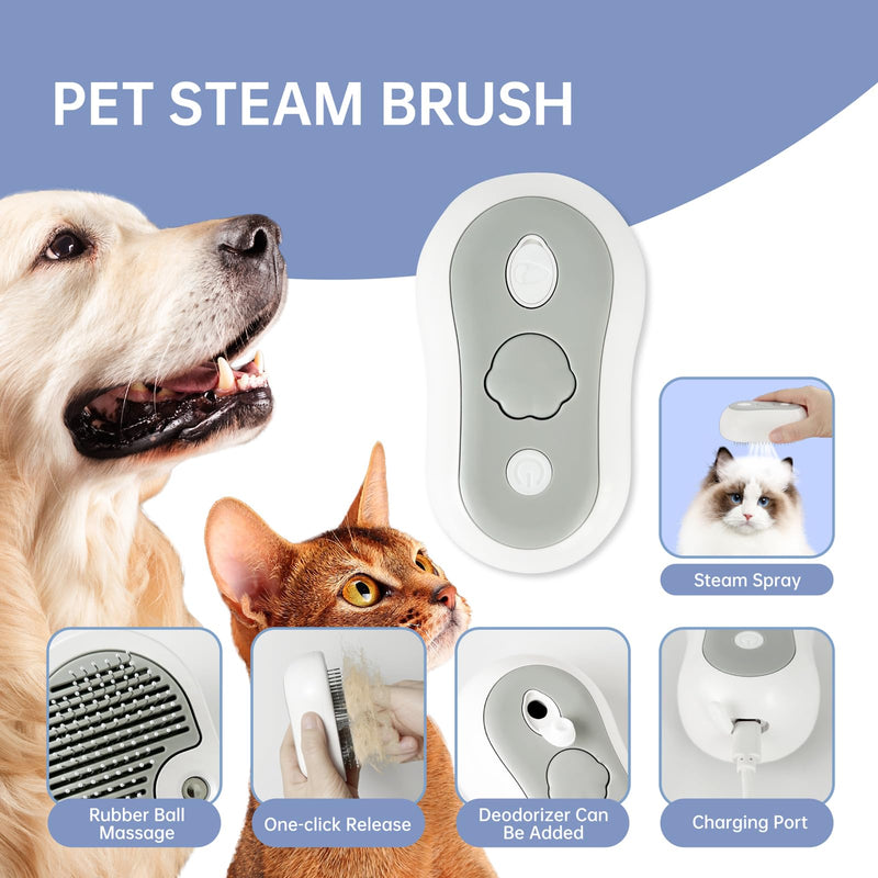 Cat Brush for Shedding Rechargeable Cat Steam Brushes for Indoor Cats Self-Cleaning Pet Grooming Tool for Long and Short Hair Steamy Dog Comb Cat Deshedding Hair Brush, Grey - PawsPlanet Australia
