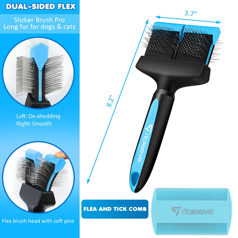 iToleeve Dual Flex Slicker Dog Brush – Gently Removes Undercoat, Mats & Tangles | Ideal for Sensitive Dogs & Cats | Professional Grooming Tool - PawsPlanet Australia