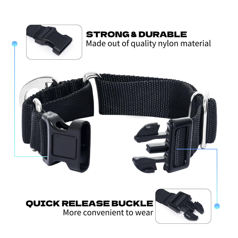 Rttochfy Martingale Dog Collars, Adjustable Nylon Dog Collar with Quick Release Buckle, No Choke Training Collar for Small Medium Large Dogs (Black, M) Black - PawsPlanet Australia
