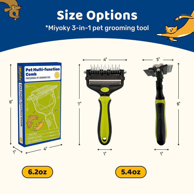 3-in-1 Pet Deshedding Tool - Undercoat Rake, Deshedding Brush, Dematting Comb for Dogs & Cats, Dog Brush for Shedding, Professional Grooming Brush for Double Coat, Long & Short Hair (Green) Green - PawsPlanet Australia