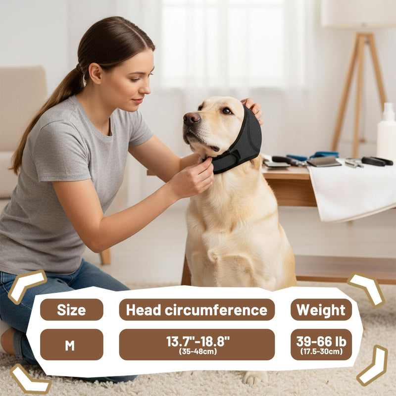 Grey Dog Ear Defenders Snood, Noise-Reducing Ear Protectors for Fireworks & Grooming, Stretch Calming Head Cover 17.7"–23.6" for Small to Medium Dogs L