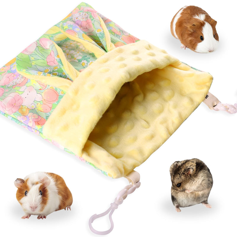 Sugar Gliders Sleeping Pouch Hamsters Velvet Hanging Hammocks Bed Carrier with Strap Squirrels Marmosets Guinea Pig Warm Swing Carry Pouch Cage Accessories for Small Animal (Yellow) Yellow