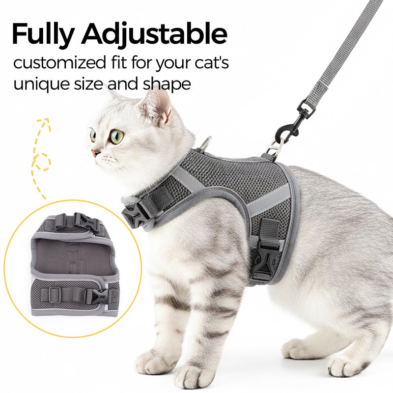 Cat Harness and Leash Escape Proof Kitten Harness Cat Leash for Walking Travel Service Cat Vest, Grey, X-Large - PawsPlanet Australia