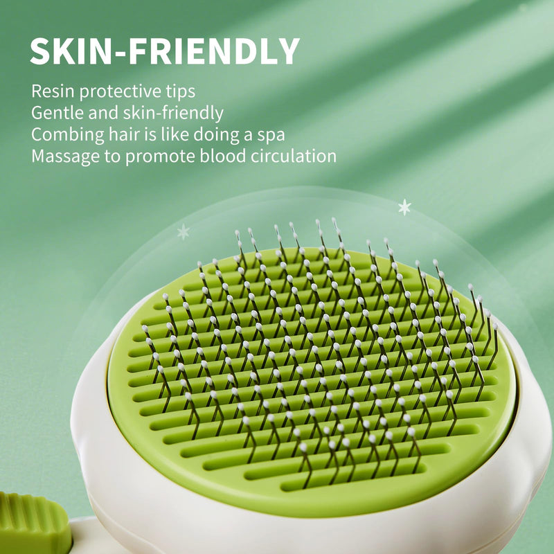 Cat Brush Dog Brush with Release Button for Shedding, Self Cleaning Cat Comb Hair Brush for Indoor Cats, Dog Deshedding Brush Grooming Kit, Pet Supplies Hair Remover Tool Green