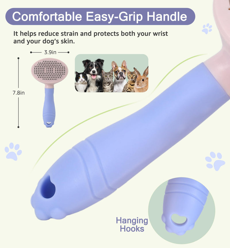 Pet Self-Cleaning Slicker Brush for Dogs & Cats, Deshedding Grooming Comb, Removes Loose Undercoat Hair & Mats, Skin-Friendly Massaging Tool for Long/Short Fur, Large & Small Breeds (Purple) Purple - PawsPlanet Australia