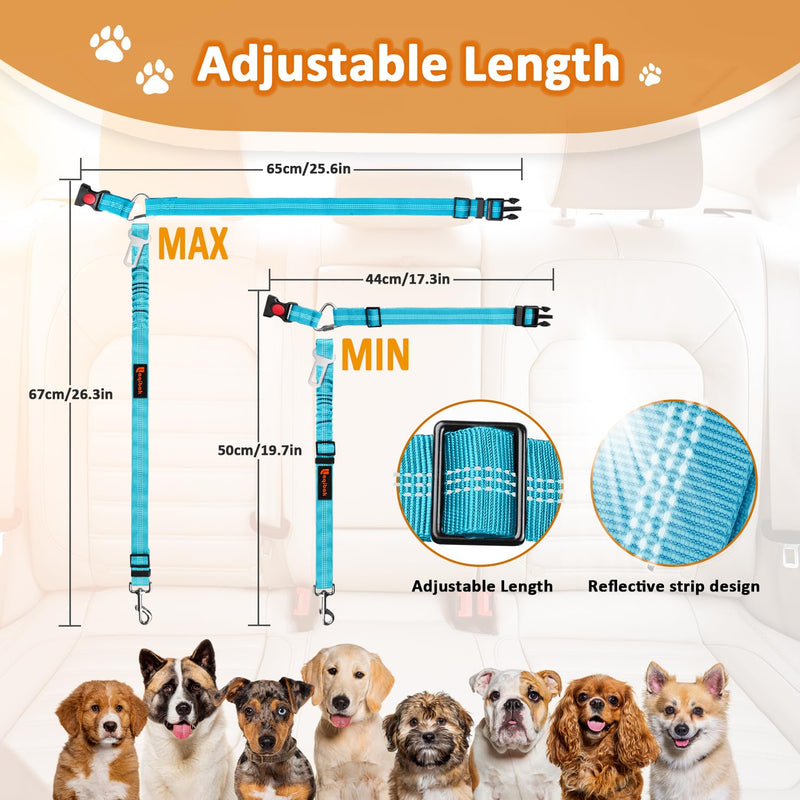 Removable Dog Seat Belt Harness for Car, 3 in 1 Pet Dog Car Seatbelt Leash, Retractable Restraint Secures to Vehicle Headrest & Adjustable Reflective Bungee Dog Seatbelt Tether with Poop Bag Holder Black+Blue - PawsPlanet Australia