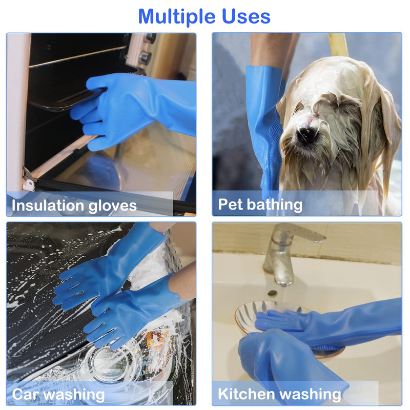 Pet Grooming Gloves, Dog Washing Gloves with High-Density Teeth, Heat Resistant Silicone Cat Hair Remover with Enhanced Five Finger Design, Bathing and Massaging for Dogs and Cats Blue