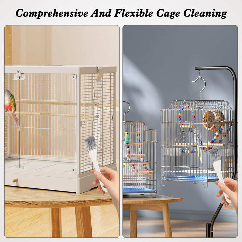 3Pcs Bird Cage Cleaner Brush & Scoop with Long Handle Shovel 2 in 1 Scrub Bird Poop Remover Pet Cage Cleaning Tools Back Scraper for Cleaning Cages Parrot Perches Droppings Removal Accessory - PawsPlanet Australia