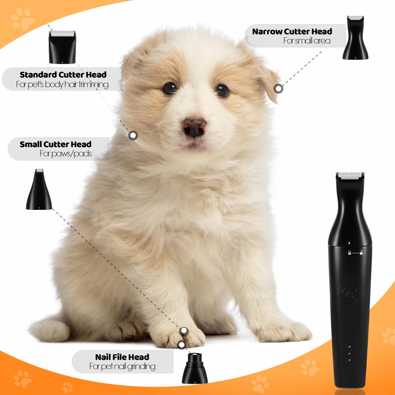 4 in 1 Dog Grooming Kit with USB-C Charging, Paw Trimmer for Cat, Small to Medium Dog Clippers for Grooming, Cordless Pet Clippers Hair Trimmer with 2 Speed Modes Black