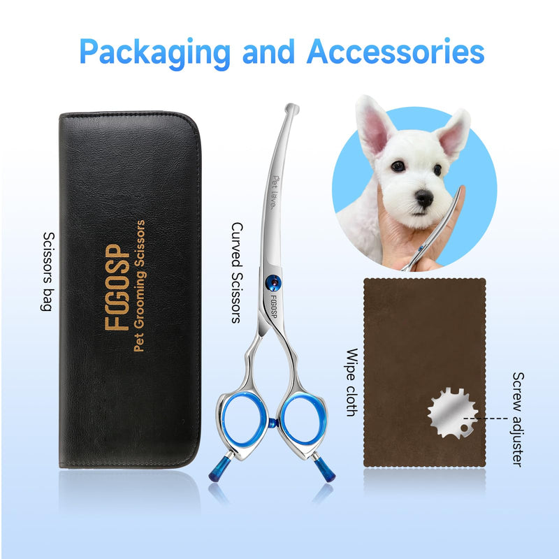 Curved Dog Grooming Scissors with Blunt Tip 6.5 in Safety Curve Shears for Pet Dogs Cat Japan 440C 30°Arc Upward & Downward for Trimming Face and Paws Safety Curved 7.0 in - PawsPlanet Australia