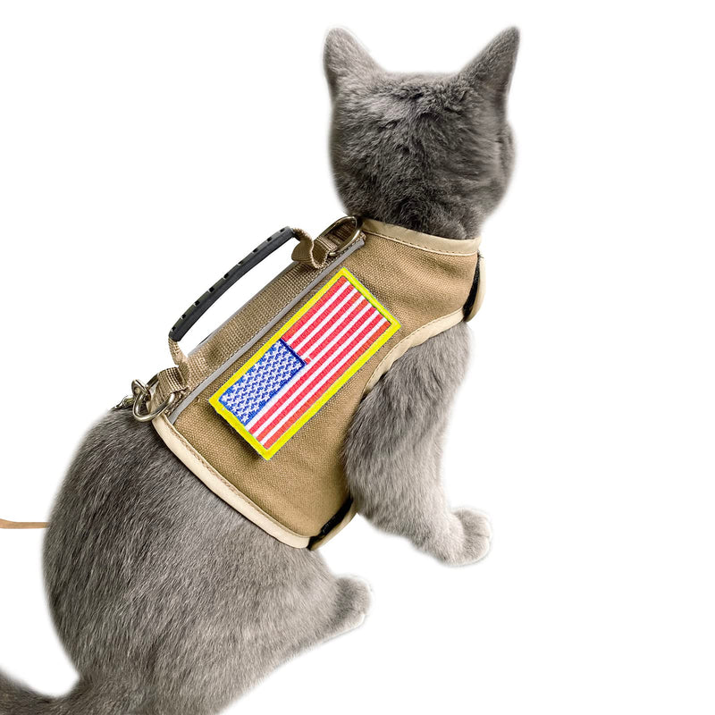 Tactical Cat Harness and Leash for Walking Escape Proof, Adjustable Cat Walking Jackets, Padded Stylish Cat Vest, Khaki, Medium M 5.5-9LBS Solid Khaki - PawsPlanet Australia