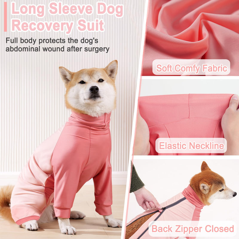 KOESON Dog Surgery Suit Female Spay, Long Sleeve Recovery Suit for Dogs After Surgery, Soft Dog Surgery Recovery Suit Pet Onesie for Abdominal Wounds Anti Licking Dog Cone Alternative Pink M Medium