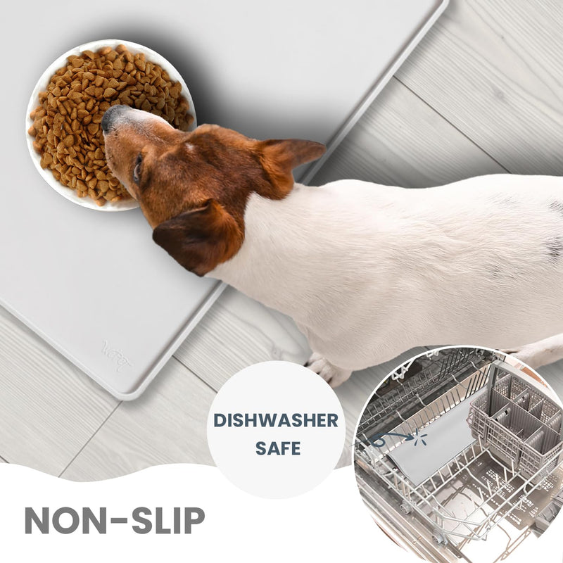 WePet Dog Feeding Mat, Non-Slip Waterproof Silicon Pet Feeding Mat, Dishwasher Safe, Stop Food Spills and Water Bowl Messes, for Dogs, Cats, 20 x 12 Inch, Silver Grey Solid M, 20 x 12 Inch #07 Silver Grey Solid