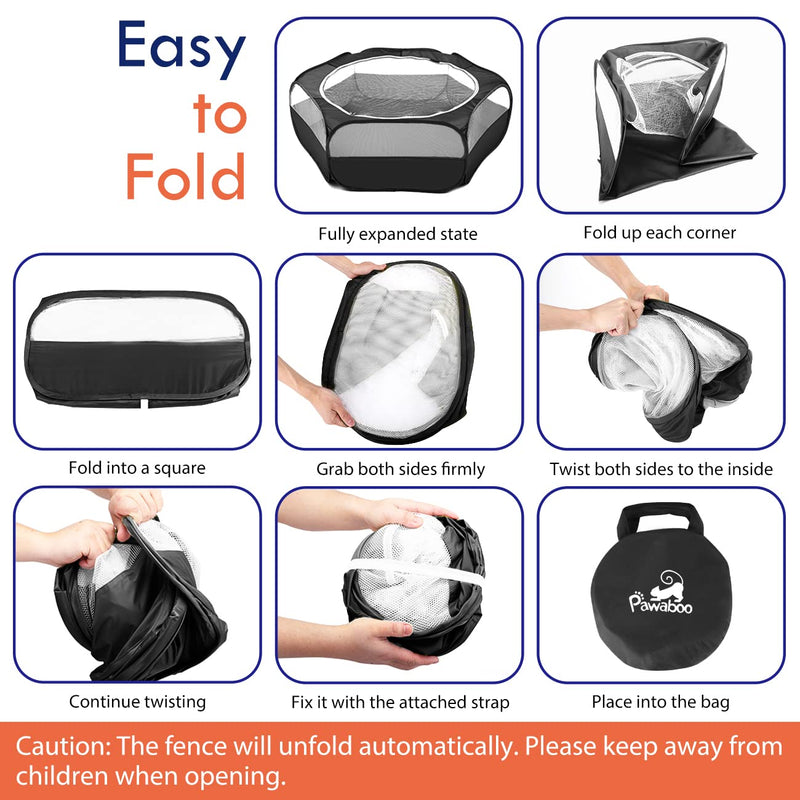 Pawaboo Small Animals Playpen, Waterproof Small Pet Cage Tent with Zippered Cover, Portable Outdoor Yard Fence with 3 Metal Rod for Kitten/Puppy/Guinea Pig/Rabbits/Hamster/Chinchillas, Black - PawsPlanet Australia