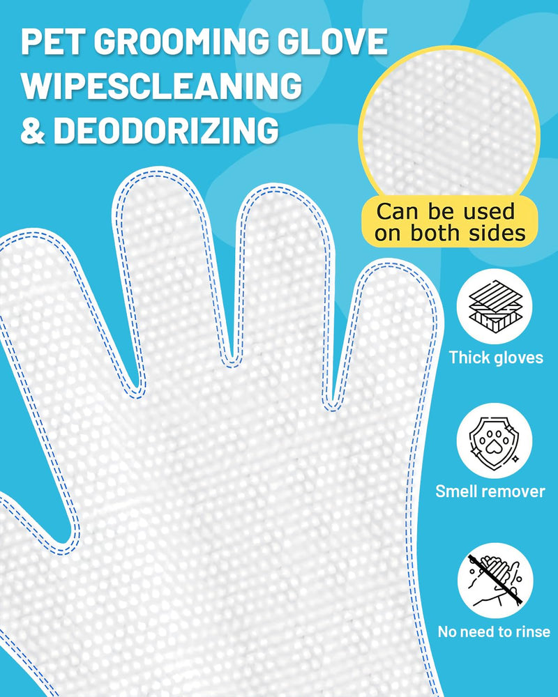 Pet Cleaning and Deodorizing Bathing Disposable Grooming Glove Wipes for Dogs and Cats, Extra Thick Nourish Fur No-Rinse Grooming Wipes for Daily Care and Travel, Hypoallergenic, Unscented, 6PCS/Pack - PawsPlanet Australia