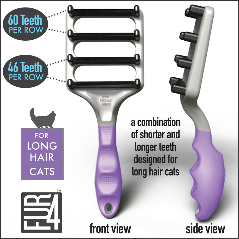 FUR4 deShedding Cat Brush for Long Hair Cats – Pet Hair Brush with 4 Carbon Fiber Edges – deShedding Tool Removes Loose Fur – Gentle & Effective Cat Grooming Brush for Shedding - PawsPlanet Australia