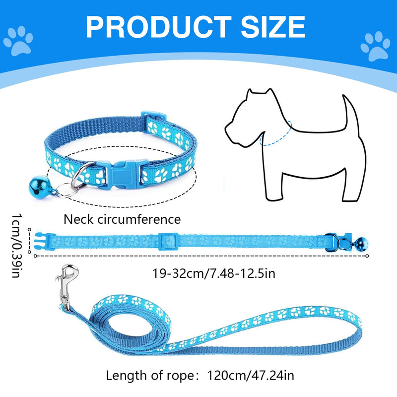 Dog Collar and Leash Set for Small Dogs, 4 Pieces, Paw Print Pattern, Adjustable 7.5-12.6 Inches - PawsPlanet Australia