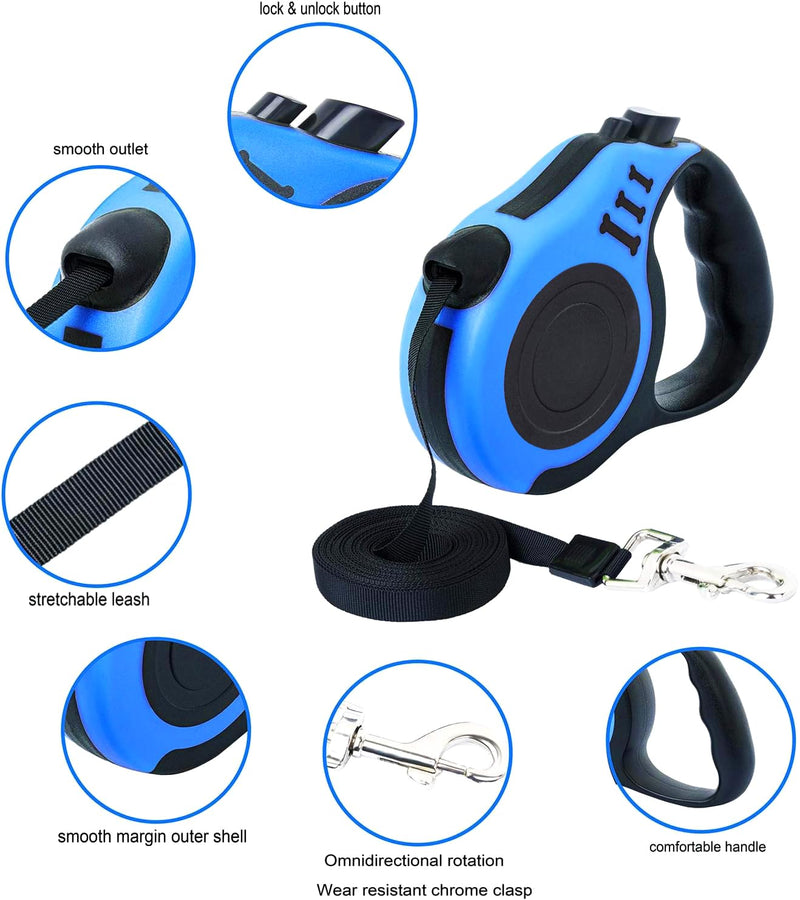 PETIMP Retractable Dog Leash Lightweight 16FT Leash Claw Print, with Folding Bowl,Dispenser,Rubbish Bags, for Small Medium Dogs(Blue) - PawsPlanet Australia