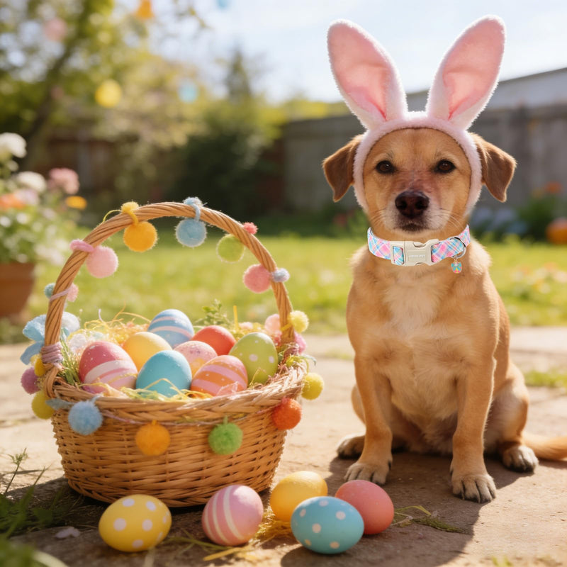 ARING PET Easter Dog Collar, Cute Colorful Plaid Stripe Girl Doggy Collars with Quick Release Buckle for Puppy Small Medium Large Dogs-S Easter-Colorful
