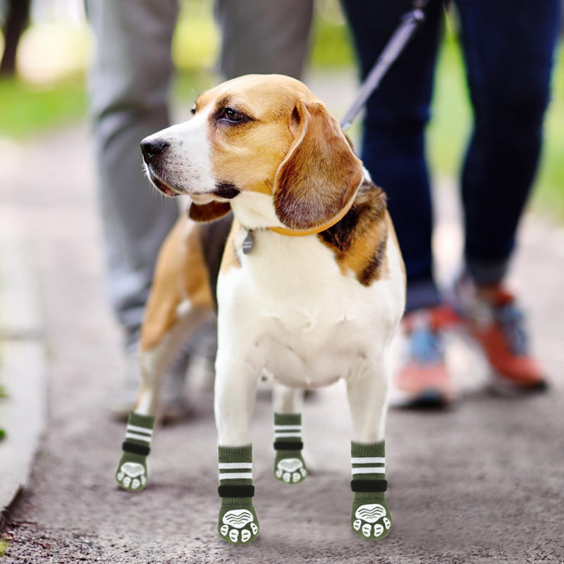 PUPTECK Anti-Slip Dog Socks with Double Sides Grips Booties for Medium Large Dogs Hardwood Floors Prevents Licking, Dog Shoes for Cold & Hot Pavement Traction, Green, M - PawsPlanet Australia