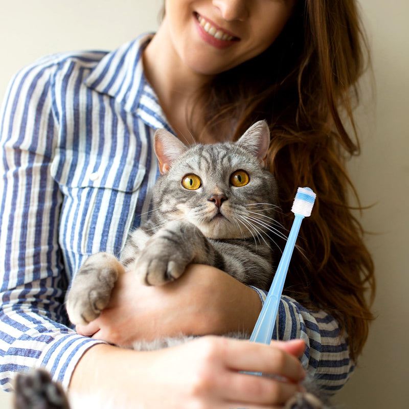 3-piece Cat and Dog Toothbrush, 360 Degree Cleaning, Soft Bristles, Pink, Blue, Green