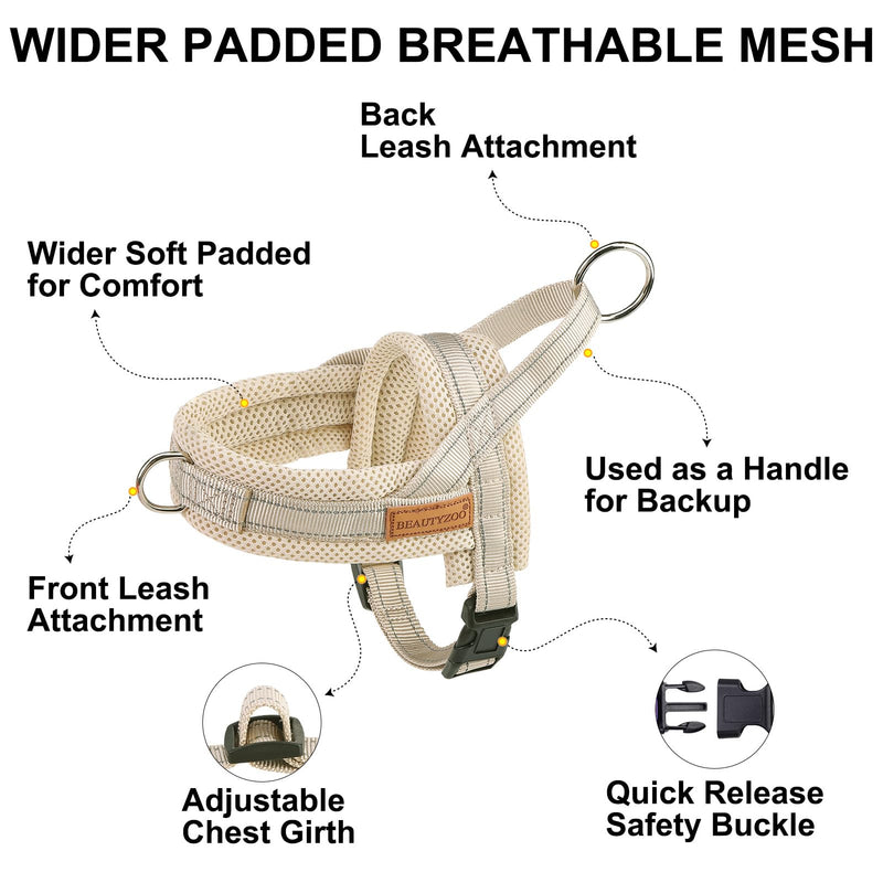 BEAUTYZOO Dog Harness for Small Dogs, No Pull Dog Harness and Leash Set, Soft Escape Proof Puppy Vest Harness with Handle, Reflective Lightweight Step in Harness for Girl Boy Dogs, Beige S S: Chest 17.5"-22" Beige_Mesh - PawsPlanet Australia