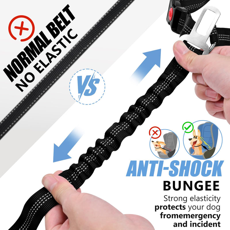 Headrest Dog Car Safety Seat Belt-Easy to Use, Dog Seat Belt with Military-Grade, Seatbelt Adjustable - Car Leash with Elastic Bungee & Reflective Safety Tether(Black) BLACK-Regular - PawsPlanet Australia
