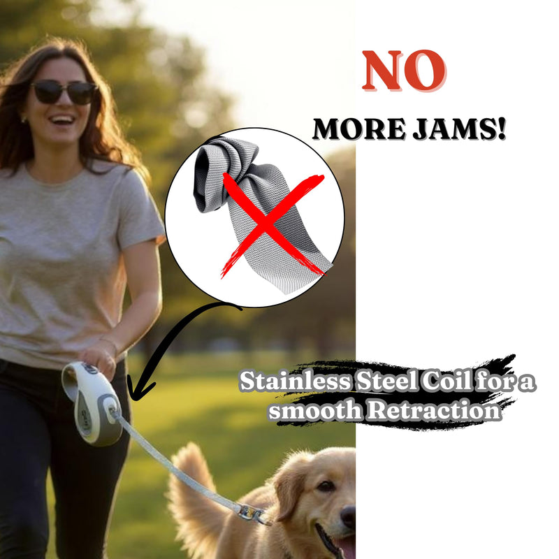 BoldPet® Retractable Dog Leash with Poop Bag Holder for Dogs up to 100 lbs - Heavy Duty 16 Ft Nylon Tape with 360°Tangle-Free Swivel Hook - Anti-Slip Ergonomic Handle for Comfortable Control - PawsPlanet Australia