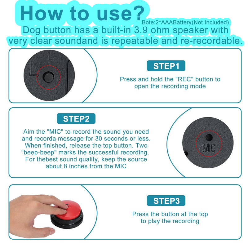 6 Pcs Dog Talking Button Set, Dog Buttons for Communication 30s Voice Recording Speaking Button Pet Speech Training Buzzers with 30 Scene Stickers and Waterproof Anti-Slip Mat for Animal Training 6 Pack - PawsPlanet Australia