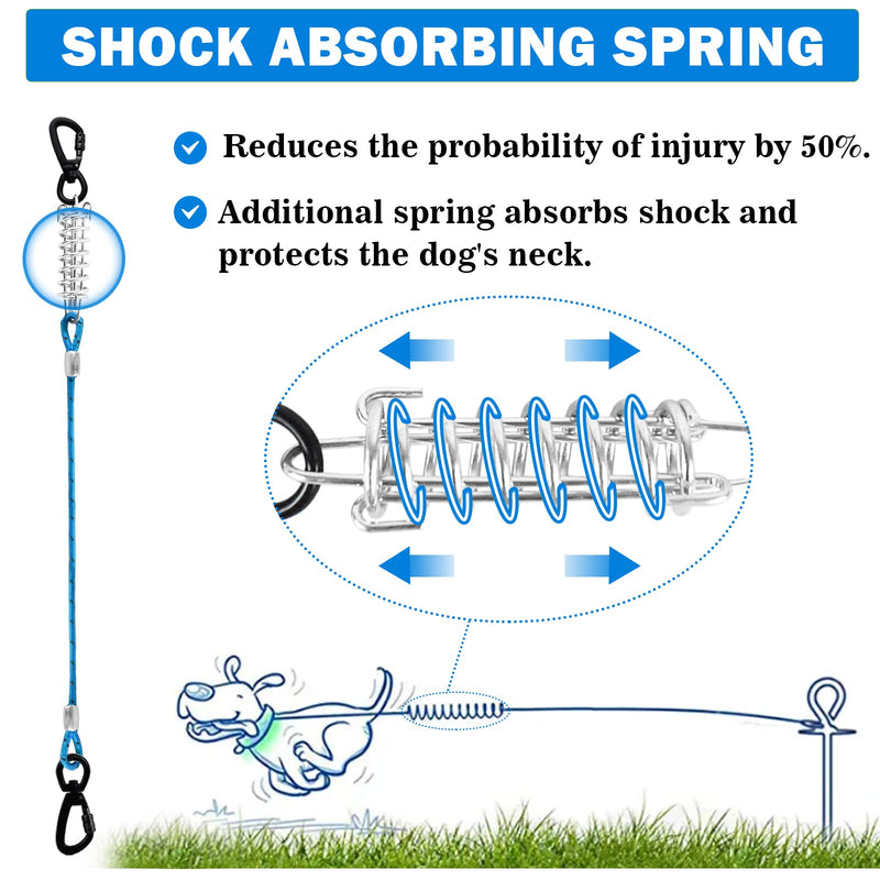 Dog Tie Out Cable 10ft/15ft/20ft/30ft Dog Runner for Yard and Outdoor with Swivel Hook Green/Blue/Purple Reflective Lead Dog Chains for Training Small to Medium Dogs Up to 100lbs 4mm 15ft Blue - PawsPlanet Australia