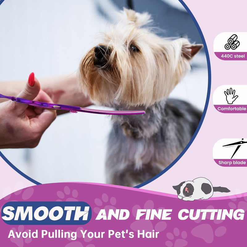 JASON 7" Dog Grooming Scissors - Ergonomic Curved Chunkers Purple Curved Dog Shears 440C Stainless Steel Grooming Shears Professional Pet Shears For Groomer (28-Teeth, Down-curved) Up-Curved Chunker - PawsPlanet Australia