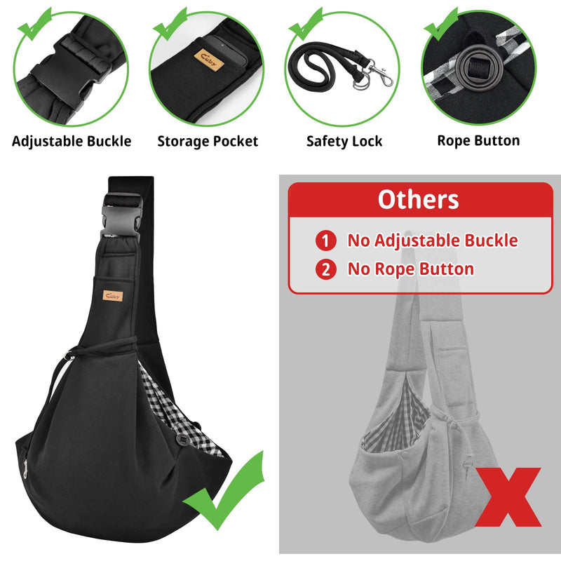 CUBY Dog and Cat Sling Carrier, Hand-Free Dog Carrier Slings with Adjustable Straps Pocker, Puppy Slings Carrier for Small Dogs Cats Outdoor Travel Bag(Black, M-Adjustable Strap) Black - PawsPlanet Australia