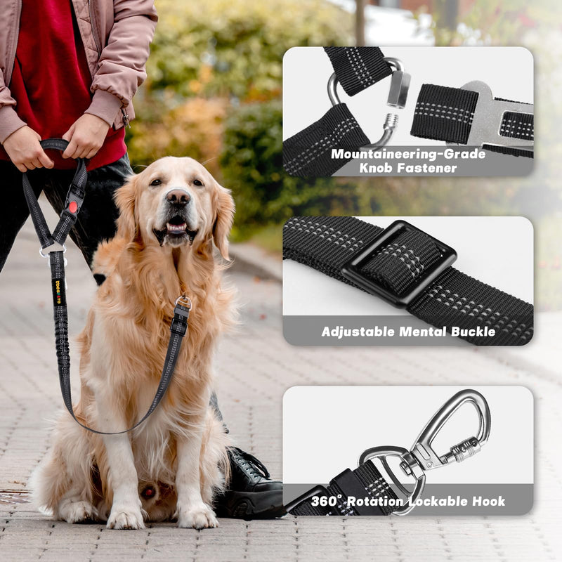 Dog Harness Seat Belt for Car, Dog Car Leash with Car Headrest & Buckle, Reflective Dog Car Harness, Pet 12 Inch Car Harness for Dogs with Padded Handle & Locking Carabiner Clip, Black - PawsPlanet Australia