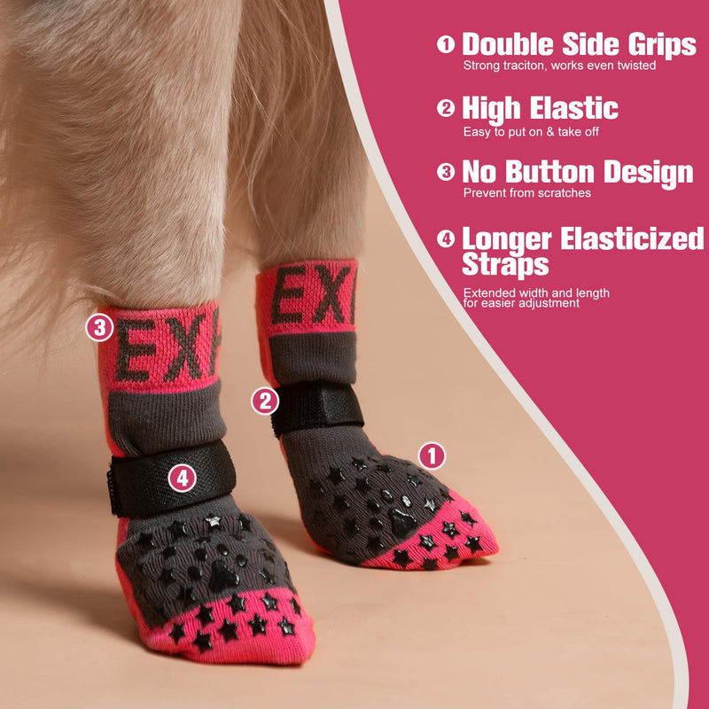 EXPAWLORER Anti Slip Dog Socks to Prevent Licking Paws - Dog Booties for Hardwood Floors, Pet Paw Protectors with Grippers for Winter Outdoor, Dog Boots Shoes for Small Medium Large Dogs, Stars Pink L - PawsPlanet Australia