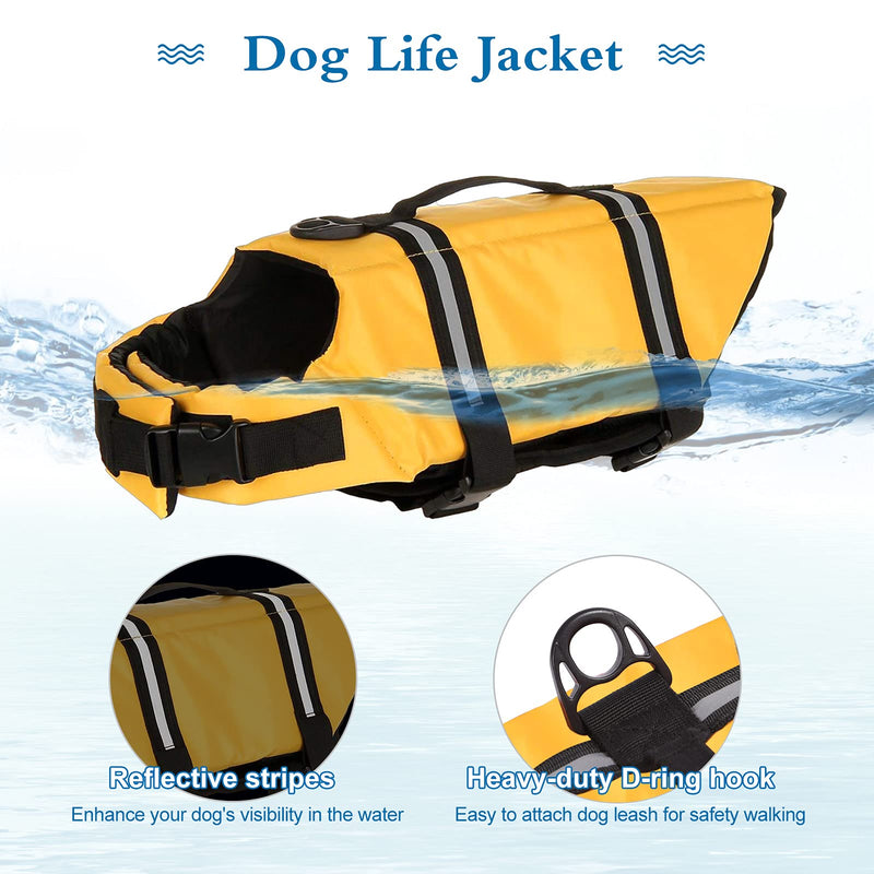 Dogcheer Dog Life Jacket, Ripstop Dog Life Vest with Reflective Stripes, Adjustable Puppy Life Jacket for Swimming High Buoyancy Dog Swim Flotation Vest for Small Medium Large Dogs(Yellow-XXS) XX-Small Yellow