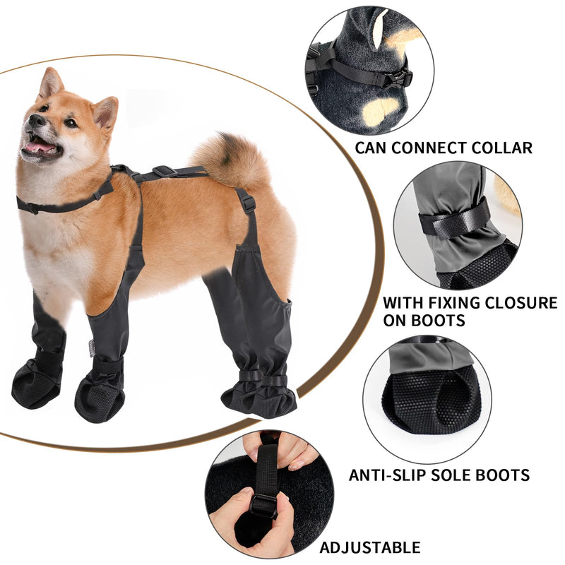BECEMURU Suspender Dog Boots Leggings with Anti-Slip Rugged Rubber Sole, Dogs Paw Protector, for Outdoor Walking, Hiking, Waterproof and Anti-Fall Dog Shoes with Adjustable Auxiliary Strap Gray (M) Medium - PawsPlanet Australia