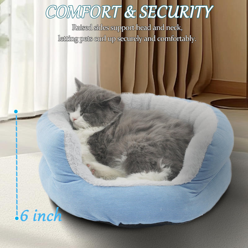 Puppy Bed for Small Dogs Washable Cat Bed,Donut Calming Blue Dog Sofa for Cute Small Kitten Anti Slip for Anxiety Pet Sleeping Couch Soft Sherpa Round Beds for Doggy and Kitty Fluffy Cushion,16 inch 16"L x 16"W x 6"Th - PawsPlanet Australia
