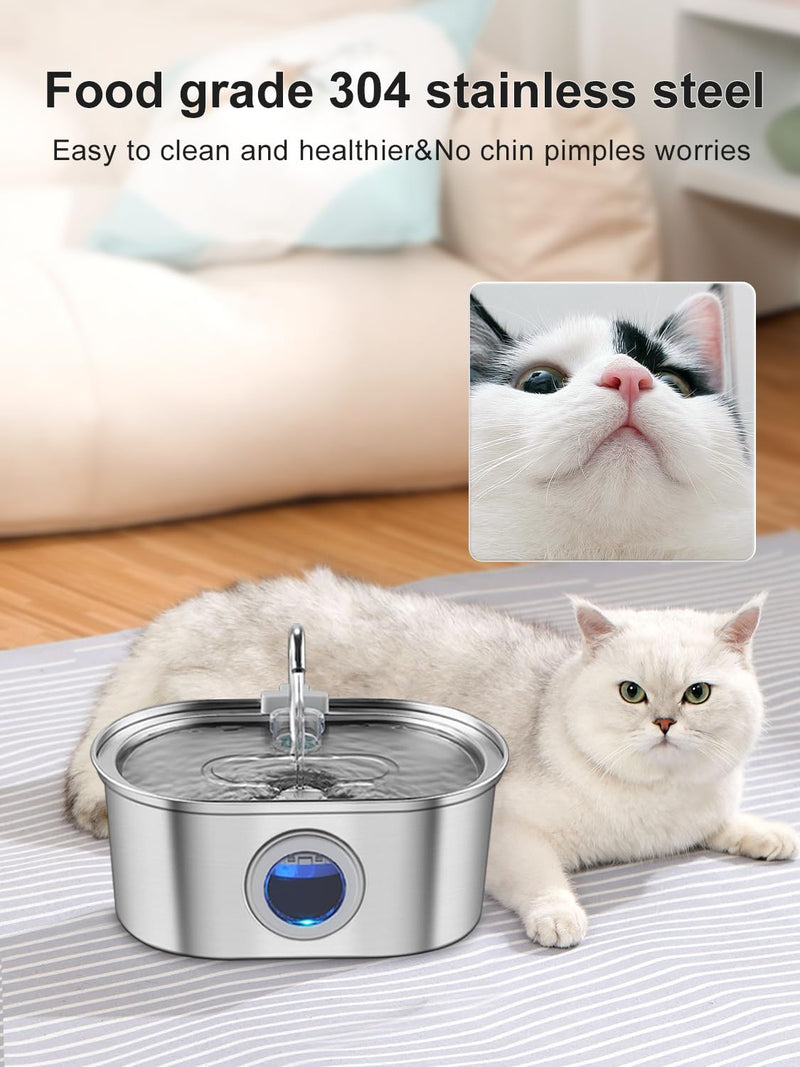 Cat Water Fountain Stainless Steel with Water Level Window,108oz/3.2L Cat Fountain Quiet Automatic Pet Water Fountain for Cats and Small Dogs - PawsPlanet Australia